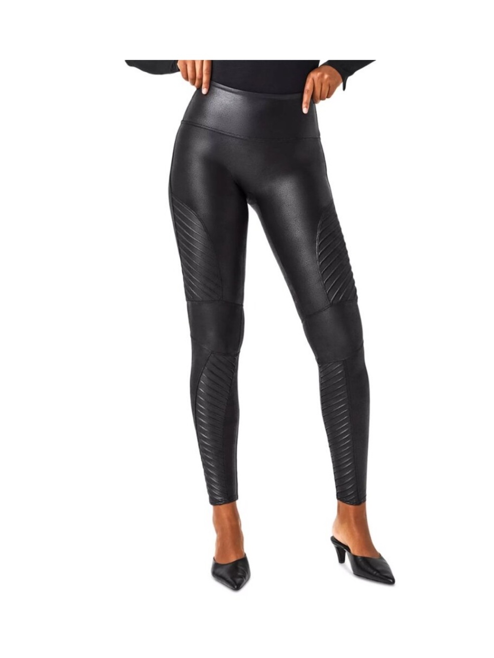 Spanx Faux Leather Moto Leggings L Black